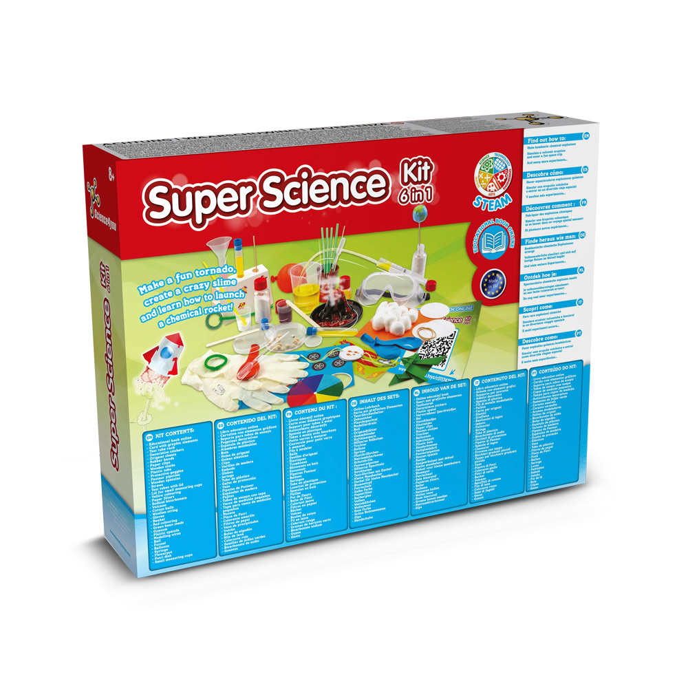 teaduskomplekt 6-in-1 super science kit with logo
