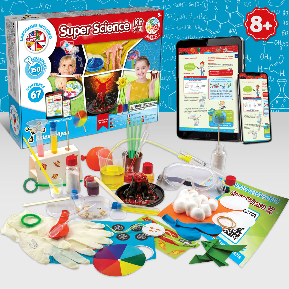 teaduskomplekt 6-in-1 super science kit with logo