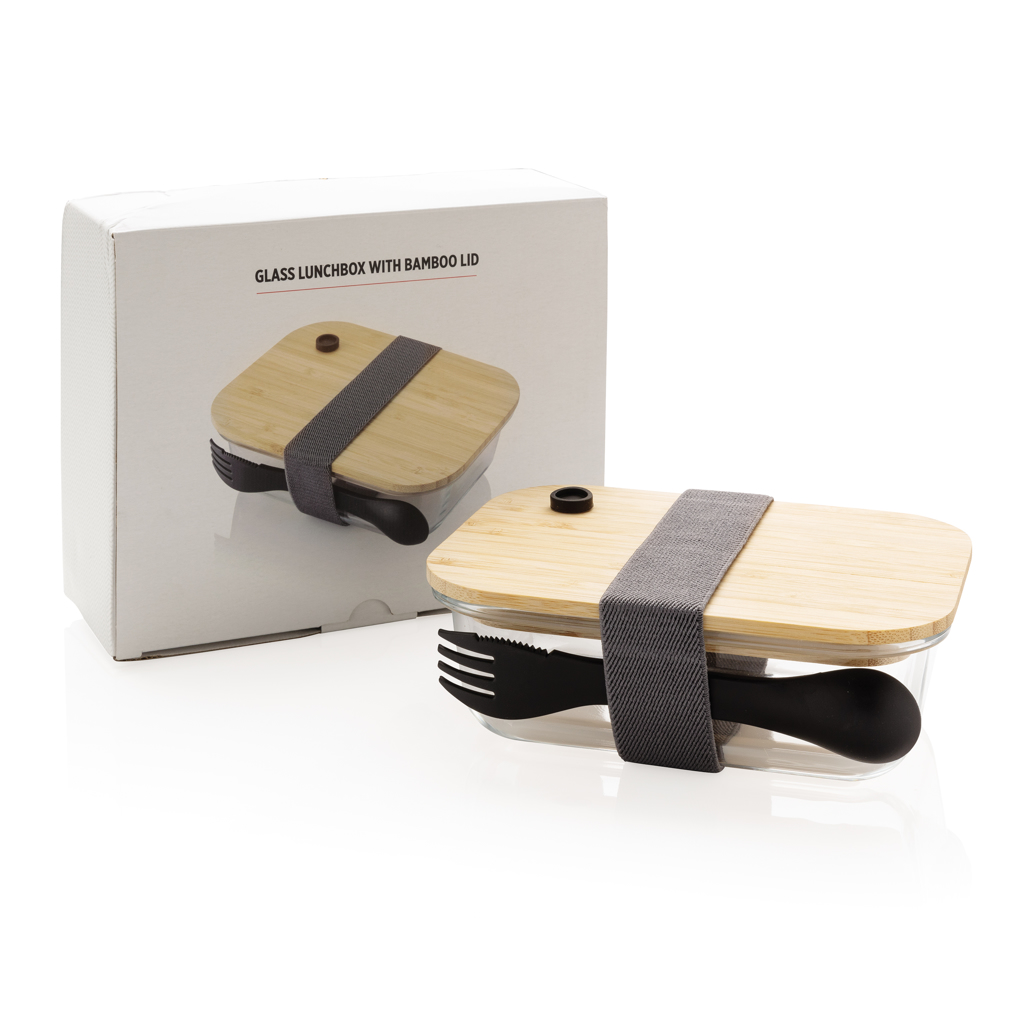 lõunasöögikarp klaasist bambusest kaanega 0.7 l with logo